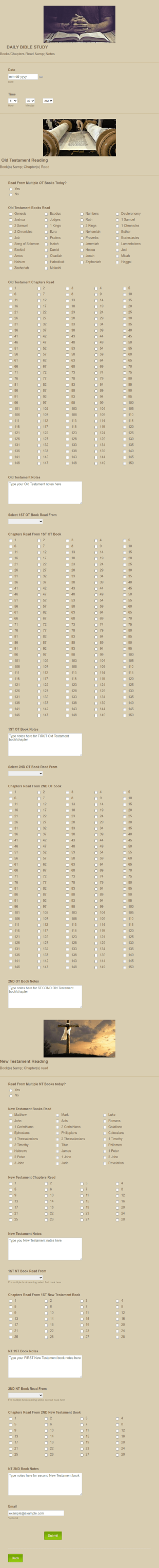 Daily Bible Study Notes Form Template