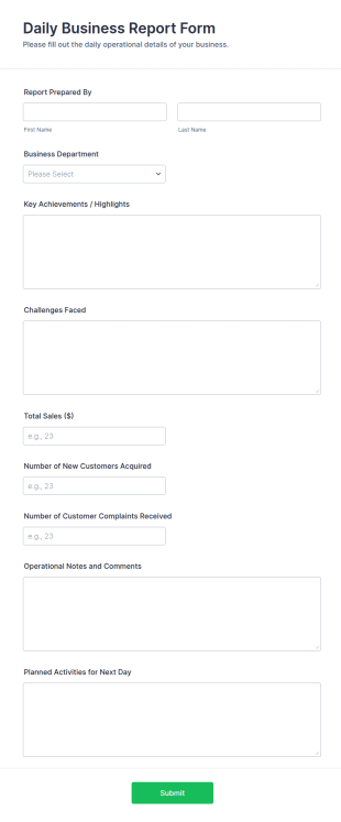 Daily Business Report Form Template