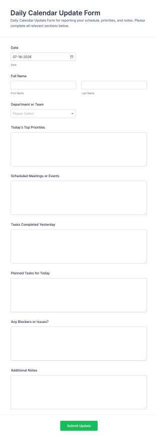 Daily Calendar Update Form Template