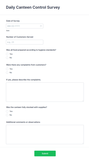 Daily Canteen Control Survey Form Template