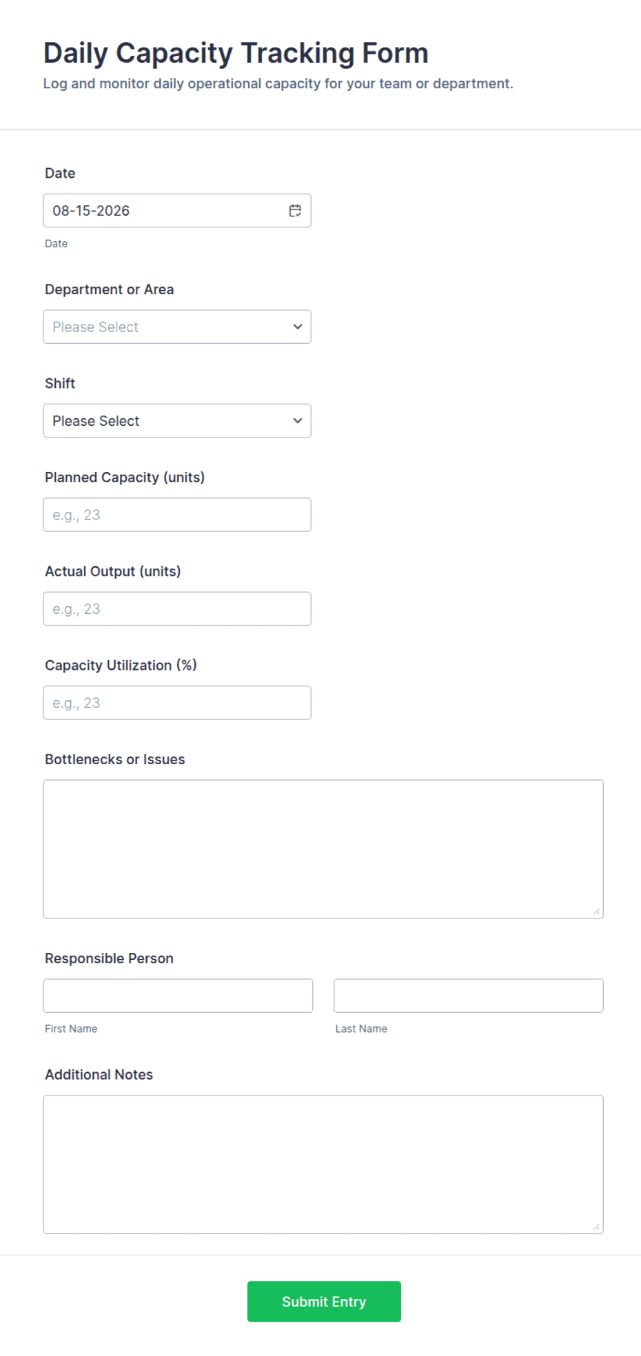 Daily Capacity Tracking Form Template | Jotform