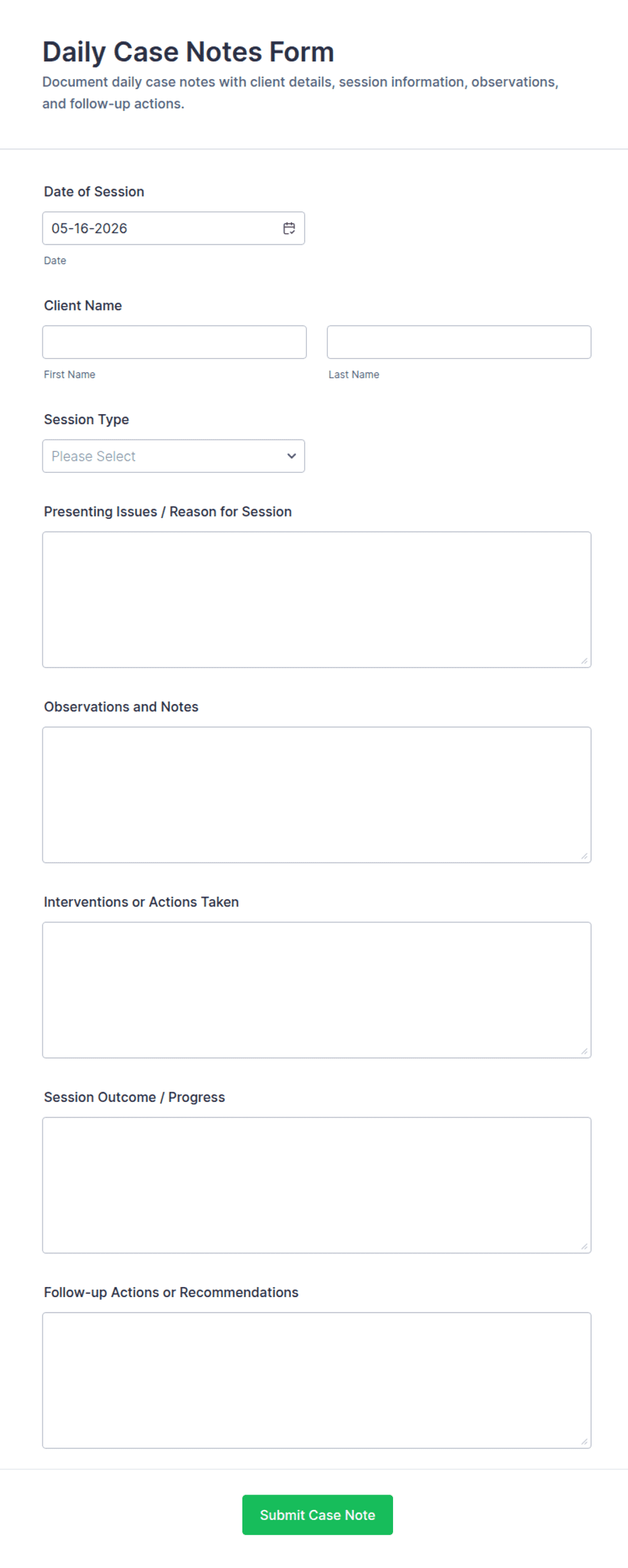 Daily Case Notes Form Template | Jotform