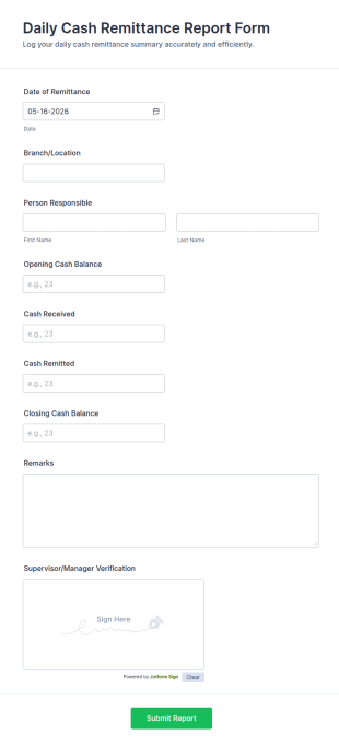Daily Cash Remittance Report Form Template