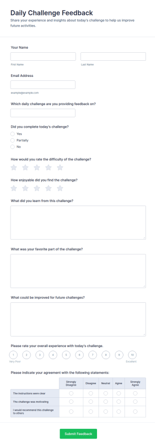 Daily Challenge Feedback Form Template
