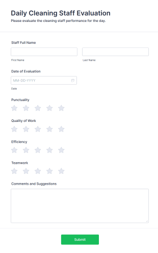 Daily Cleaning Staff Evaluation Form Template