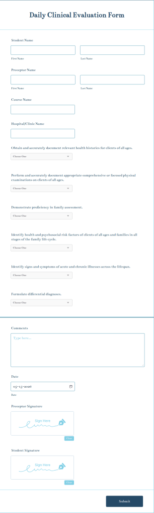 Daily Clinical Evaluation Form Template