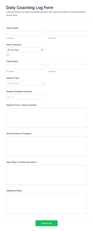 Daily Coaching Log Form Template