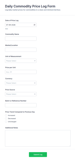 Daily Commodity Price Log Form Template