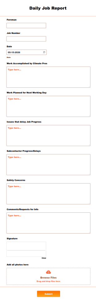 Daily Construction Report Form Template