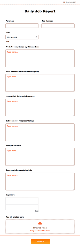 Daily Construction Report Form Template