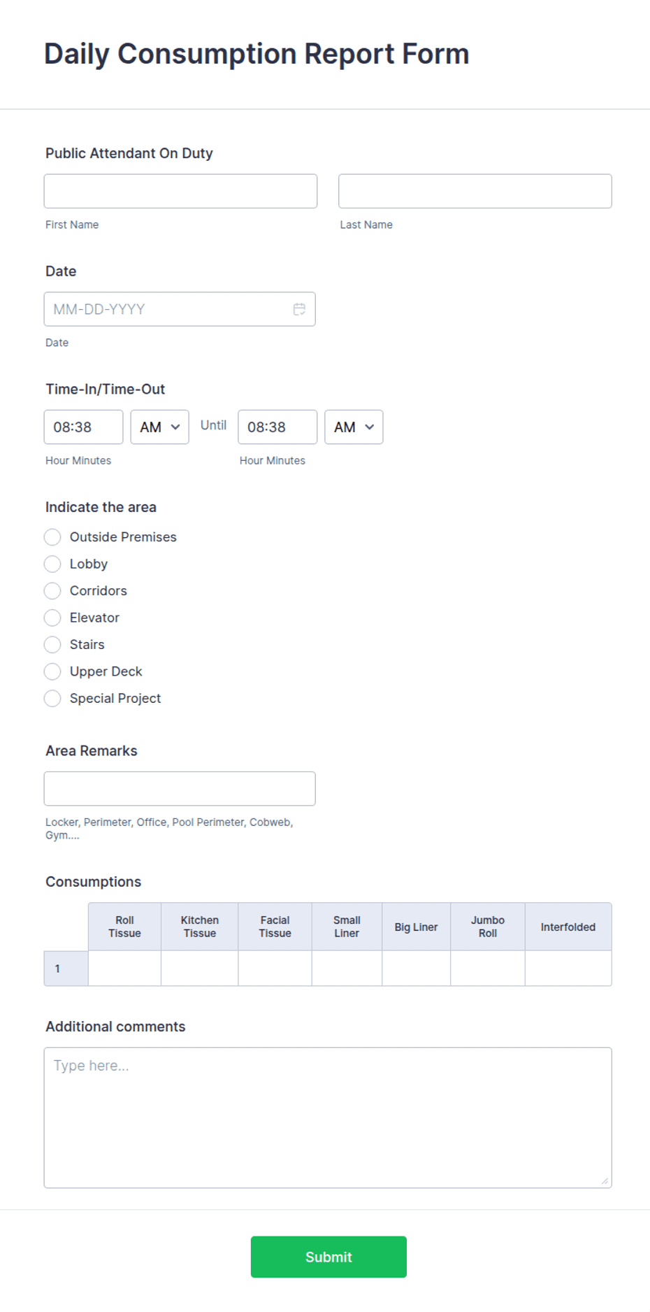 Daily Consumption Report Form Template | Jotform