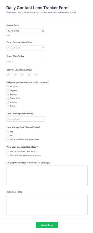 Daily Contact Lens Tracker Form Template
