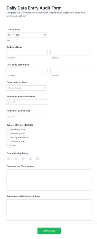 Daily Data Entry Audit Form Template