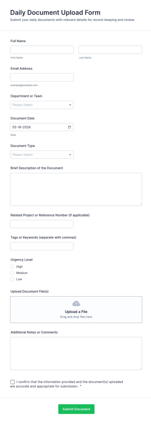 Daily Document Upload Form Template