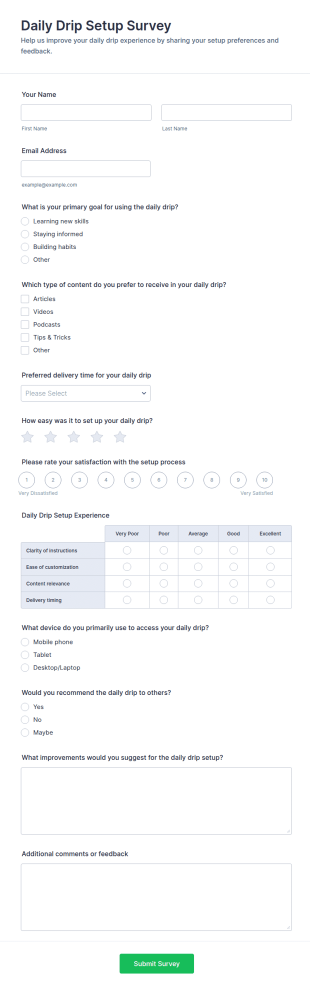 Daily Drip Setup Survey Form Template