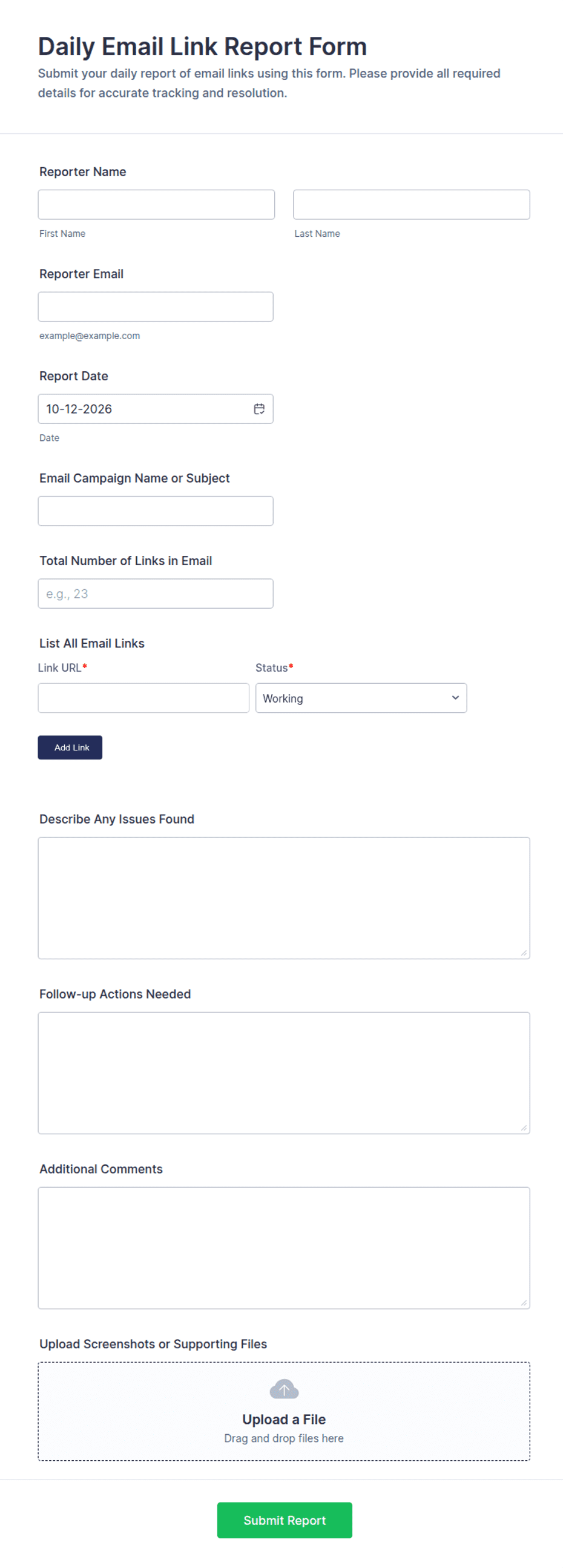 Daily Email Link Report Form Template | Jotform