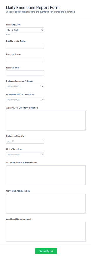 Daily Emissions Report Form Template