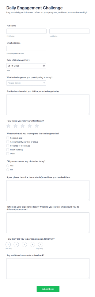 Daily Engagement Challenge Form Template
