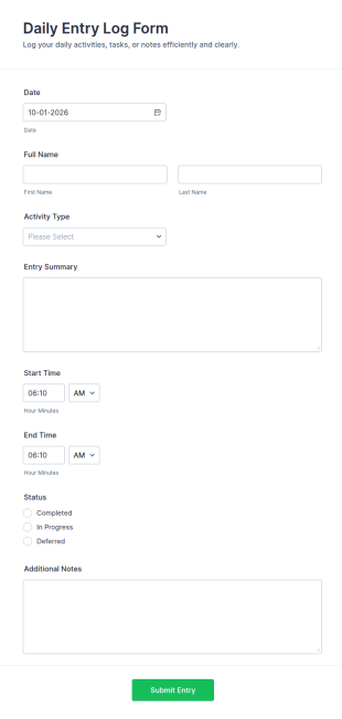 Daily Entry Log Form Template