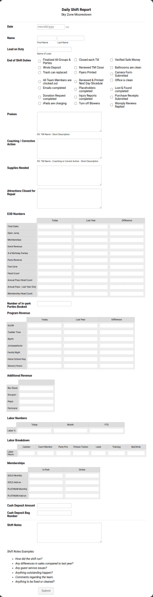 Daily EOD Report Template