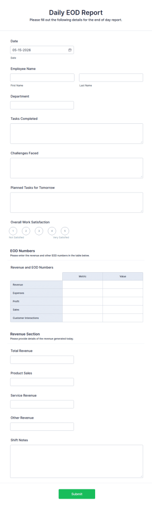 Daily EOD Report Form Template