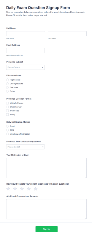 Daily Exam Question Signup Form Template