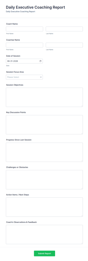 Daily Executive Coaching Report Form Template