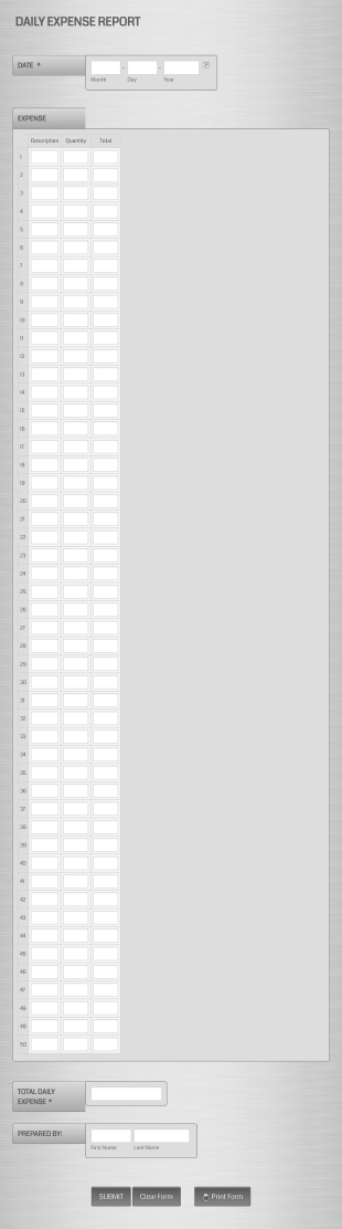 Daily Expense Report Form Template