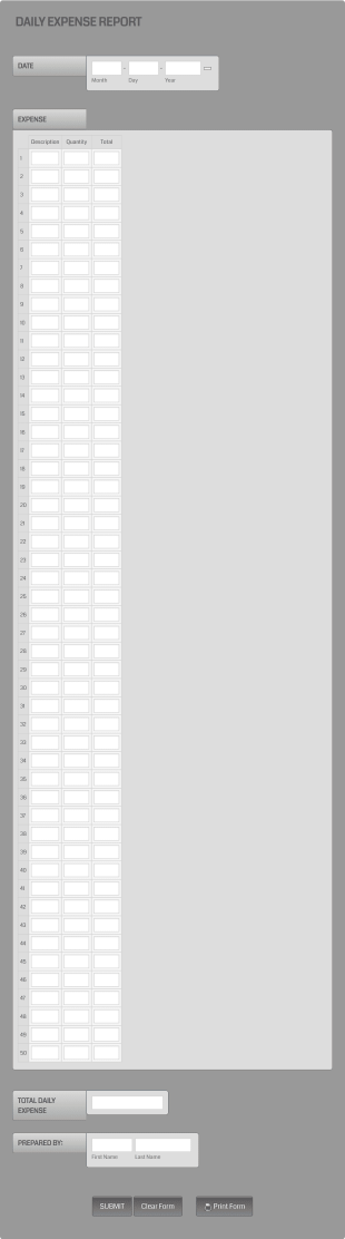 Daily Expense Report Form Template