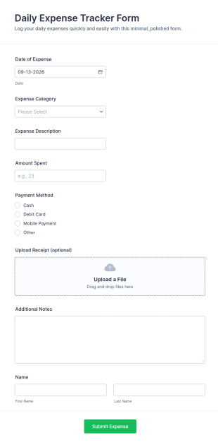 Daily Expense Tracker Form Template