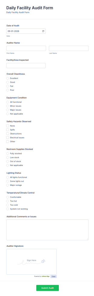 Daily Facility Audit Form Template