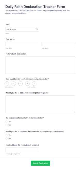 Daily Faith Declaration Tracker Form Template
