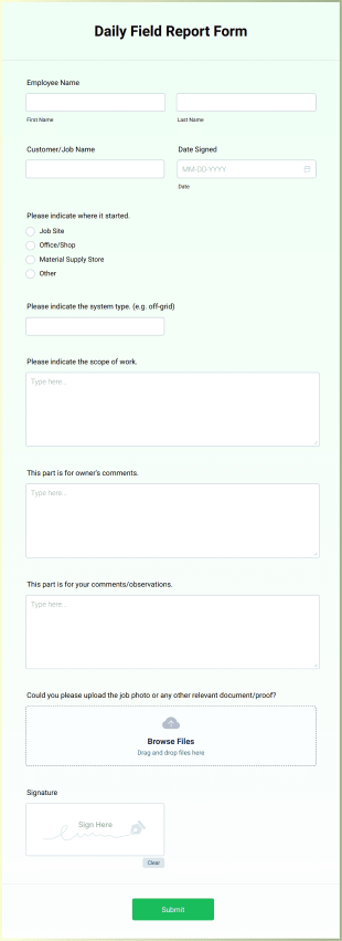 Daily Field Report Form Template