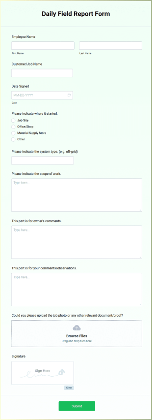 Daily Field Report Form Template