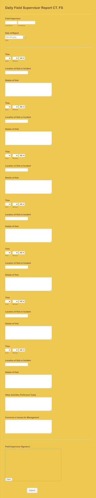 Daily Field Supervisor Report CT. FS Form Template