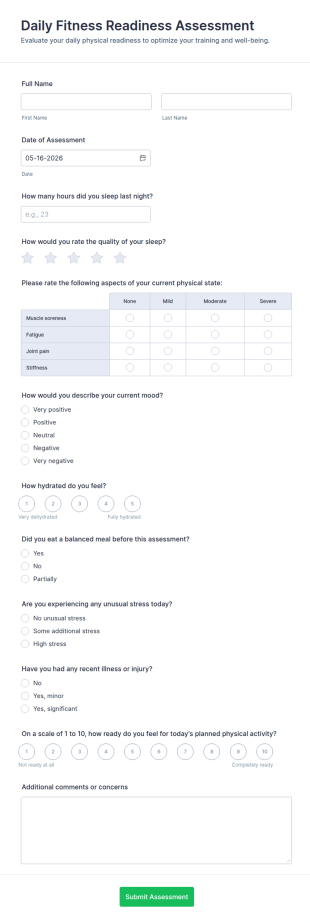 Daily Fitness Readiness Assessment Form Template