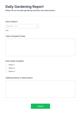 Daily Gardening Report Form Template