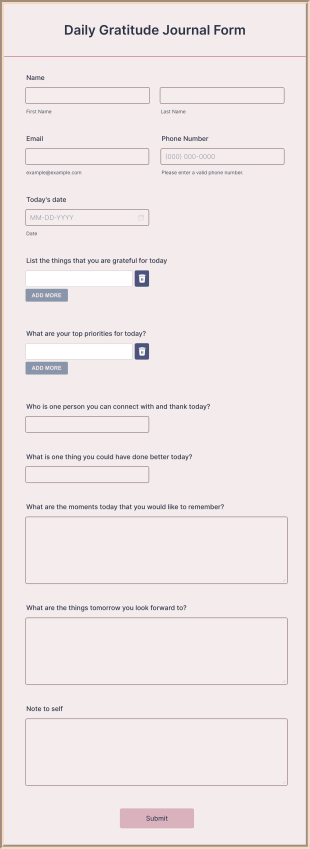 Daily Gratitude Journal Template Form Template