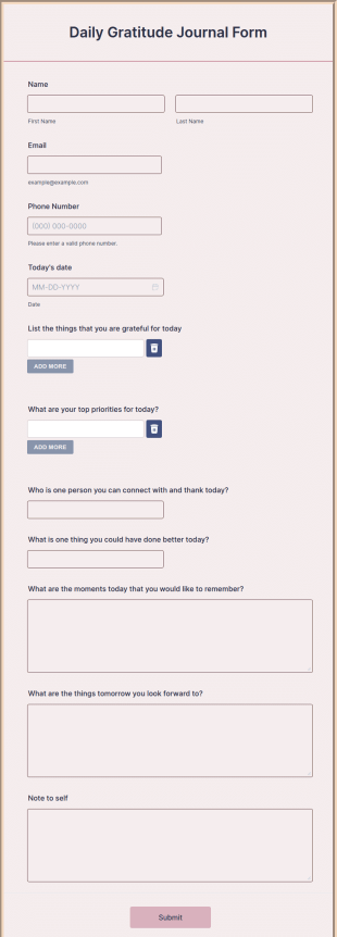 Daily Gratitude Journal Form Template