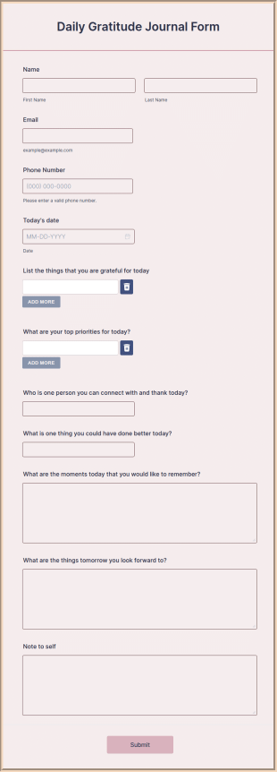 Daily Gratitude Journal Form Template