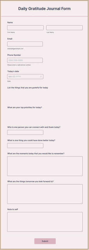Daily Gratitude Journal Form Template