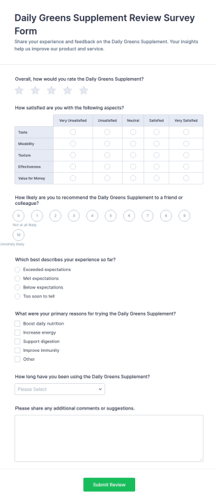 Daily Greens Supplement Review Form Template