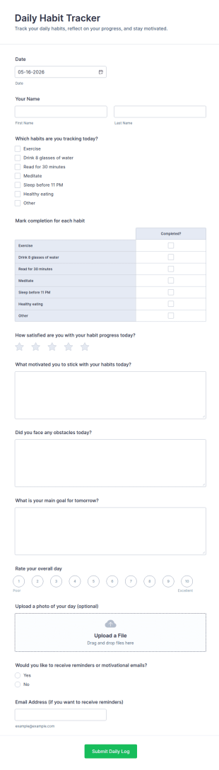 Daily Habit Tracker Form Template