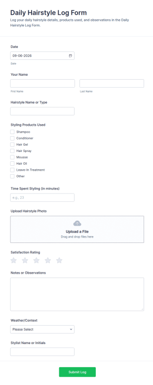 Daily Hairstyle Log Form Template