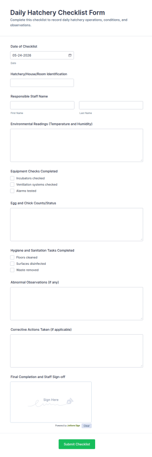 Daily Hatchery Checklist Form Template