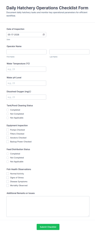 Daily Hatchery Operations Checklist Form Template
