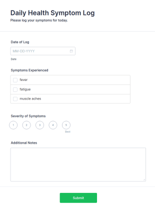 Daily Health Symptom Log Form Template