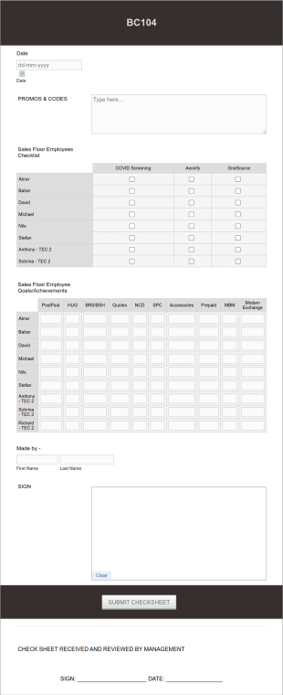Daily Huddle Form Template