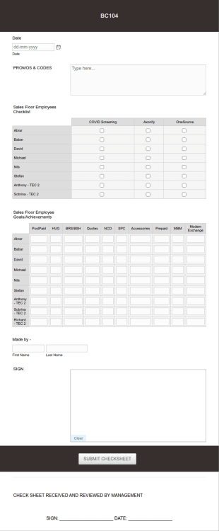 Daily Huddle Form Template