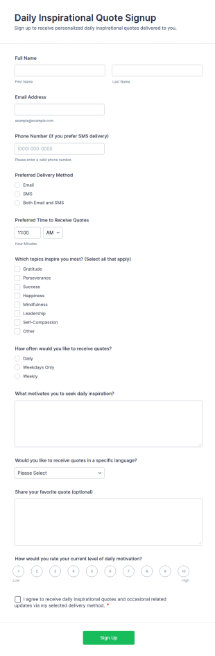 Daily Inspirational Quote Signup Form Template